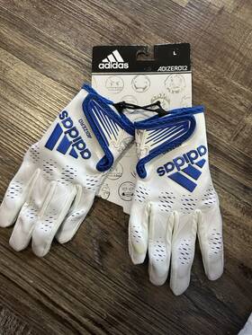 Adidas Af1590 Adizero 12 Football Receiver Gloves Large White Blue Griptack Sfia New