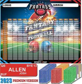 Bambluby 313103970928 Fantasy Football Draft Board 2023-2024 Kit - Extra Large Set With 596 P