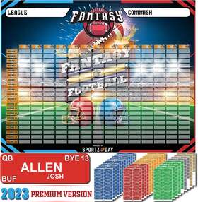 Bambluby 689791966384 Fantasy Football Draft Board 2023-2024 Kit - Extra Large Set With 596