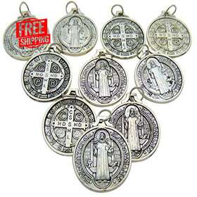 Vc421-10 Cb Set Of 10 St Benedict Medals 7/8 Inch Metal Saint Pendant Silver Black