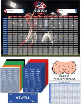 Cubecrafter 445043898871 Fantasy Football Draft Board 2025-2026 63 Inch X45 Feet Large Kit Up To 14 Team