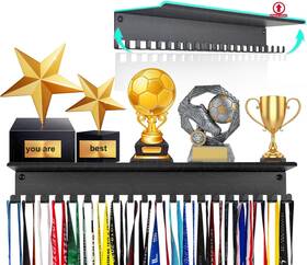 Ibobbish 734172831055 Metal Medal Hanger Display Non-slip Trophy Shelf With 20 16inchl Black
