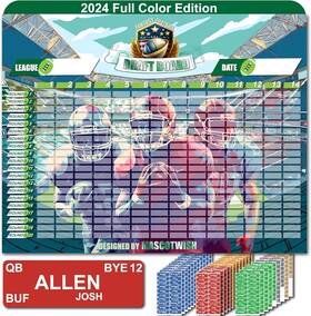 Ffldraft2023 Mascotwish Fantasy Football Draft Board 2024 640 Player Stickers 14 Teams 20 Rounds New