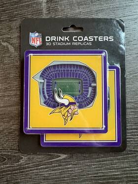 Nfl 810689029267 Minnesota Vikings Drink Coasters 3d Stadium Replicas 2 In A Set - New Box