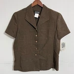Karis Place Womens Blazer Shirt Size 8 Brown Short Sleeve Button Up. Fixed Price $17.15.