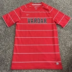 Nike Vardar Soccer Jersey Adult Large Red Striped Football Sport Spell Out. Fixed Price $17.99.
