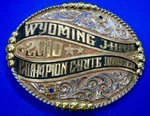 Wyoming Jr High Rodeo Assn. Champion Chute Dogger Trophy Gist Copper Belt Buckle. Fixed Price $153.23.