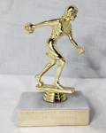 Vintage 1998 Marble Based Gold Tone Women's Bowling Trophy 5.5''. Fixed Price $14.00.