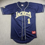 Georgia Tech Yellow Jackets Jersey Mens Medium Blue Baseball Rawlings Baum. Fixed Price $32.99.