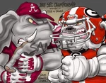 University Of Georgia Bulldogs And Alabama Football 2018 Sec Championship Art. Fixed Price $25.00.