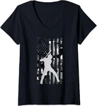 Baseball Player American Flag Usa Camo Patriotic Ladies' V-neck Tshirt. Fixed Price $16.99.