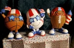 Stars & Stripes Patriotic Sports Balls Football Baseball Basketball 5" Figurines. Fixed Price $24.97.