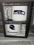 New Seattle Seahawks Coffee Mug Set 15OZ White Style Ceramic Nfl. Fixed Price $12.57.