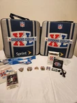 (2) Superbowl 40 Xl Cushions..with Souvenirs Including Radio Pins Ect Nfl Sunda. Fixed Price $40.00.