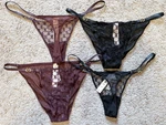 Nwt - Victoria's Secret Faux Leather Logo Mesh Buckle Thong String Bikini Panty. Fixed Price $13.75.