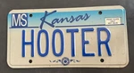 Kansas Personalized Vanity License Plate Hooter Front Ms County Ks. Fixed Price $49.00.