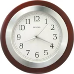 Bulova Analog Wall Clock Wood Case Brushed Aluminum Round White Dial 14 In.. Fixed Price $108.10.