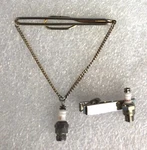 Vintage Champion Sparkplug Tie Bar With Chain Silver Tone Hikock Clip Set. Fixed Price $19.97.