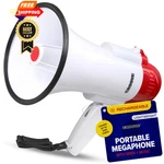 Rechargeable Megaphone Bullhorn Speaker, 1000 Yard Voice Range, White & Red. Fixed Price $50.99.