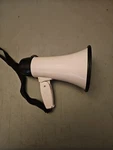 Maxam Portable 8-3/4" Megaphone Speaker With Siren, Wrist Strap, Folding Handle. Fixed Price $10.00.