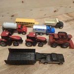 Lot Of 9 Ertl Diecast Case Tractor Combine Dump Trailer Milk Truck School Bus. Fixed Price $36.00.