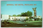 Vintage Imperial 400 Motel Postcard Richland Washington Mid-century Sign. Fixed Price $5.10.