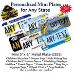 Any State Mini License Plate Metal Tags Personalized For Bicycles Kid Riding Toy. Fixed Price $16.79.