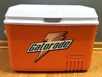 Vintage Rubbermaid Gatorade Orange Double Handled 48QT Cooler Ice Chest 22X14X16. Fixed Price $25.00.