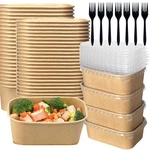50 Pack 25OZ Kraft Paper Square Bowls, Disposable Take Out Containers With Li.... Fixed Price $40.19.