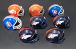 Denver Broncos Nfl Pocket Pro Helmets - Lot Of 8 Throwback. Fixed Price $83.00.