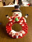 Clay Dough Snowman Sugared Candy Cane Peppermint Body Christmas Ornament 5". Fixed Price $12.95.