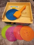 Vtg 87 Fisher Price Music Box Record Player 5 Disc Wind Up Usa. Fixed Price $18.99.