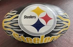 Pittsburgh Steelers 9 Inch Long Toy Vinyl Football With Flames. Fixed Price $7.95.