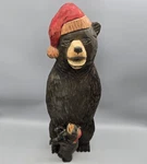 Hand Carved Wood Bear With Cub, Santa Hats, 17" Tall Rustic Christmas Chainsaw. Fixed Price $49.95.